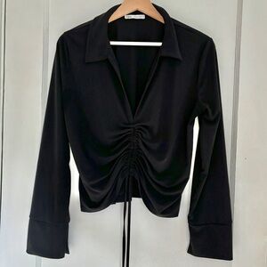 Zara gathered shirt black long sleeve size L